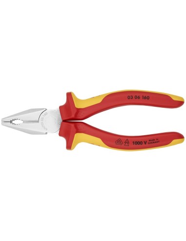Alicate universal aislados con fundas multicomponentes, según norma VDE cromado 160 mm KNIPEX 03 06 160