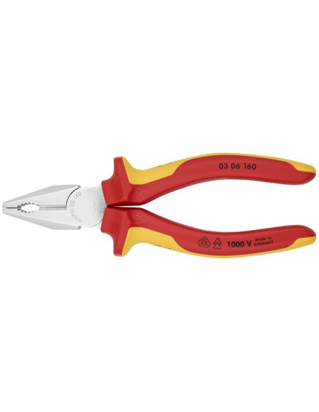 Alicate universal aislados con fundas multicomponentes, según norma VDE cromado 160 mm KNIPEX 03 06 160