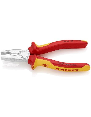 Alicate universal aislados con fundas multicomponentes, según norma VDE cromado 180 mm (cartulina autoservicio/blíster) KNIPEX