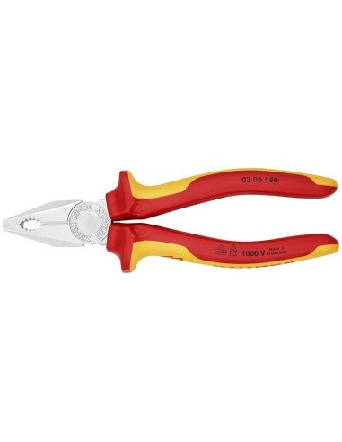Alicate universal aislados con fundas multicomponentes, según norma VDE cromado 180 mm (cartulina autoservicio/blíster) KNIPEX
