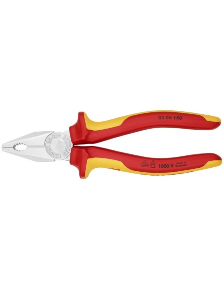 Alicate universal aislados con fundas multicomponentes, según norma VDE cromado 180 mm (cartulina autoservicio/blíster) KNIPEX
