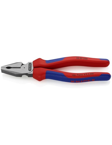 Alicate universal de fuerza con fundas multicomponentes negro atramentado 200 mm (cartulina autoservicio/blíster) KNIPEX 02 02