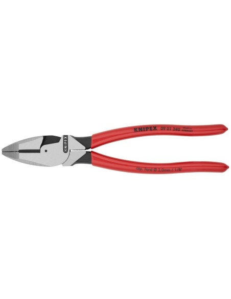 Alicate universal de fuerza Lineman modelo americano recubiertos de plástico antideslizante negro atramentado 240 mm KNIPEX