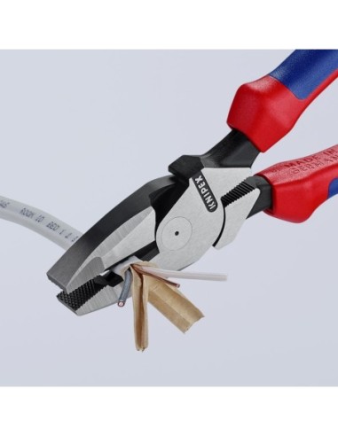 Alicate universal de fuerza Lineman modelo americano recubiertos de plástico antideslizante negro atramentado 240 mm KNIPEX
