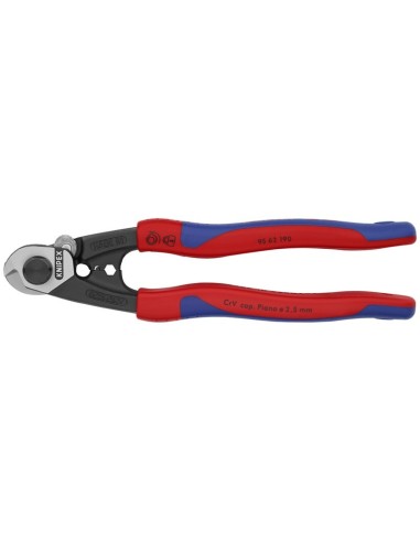 Cortacables para cable trenzado forjado con fundas multicomponentes 190 mm (cartulina autoservicio/blíster) KNIPEX 95 62 190 SB
