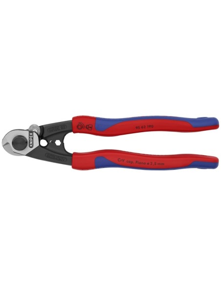 Cortacables para cable trenzado forjado con fundas multicomponentes 190 mm (cartulina autoservicio/blíster) KNIPEX 95 62 190 SB
