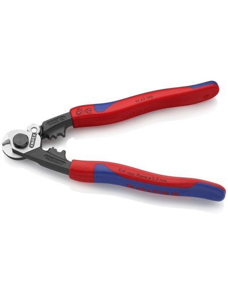 Cortacables para cable trenzado forjado con fundas multicomponentes 190 mm (cartulina autoservicio/blíster) KNIPEX 95 62 190 SB