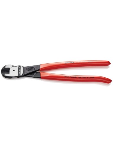Cortador central de fuerza recubiertos de plástico negro atramentado 250 mm (cartulina autoservicio/blíster) KNIPEX 74 91 250 S