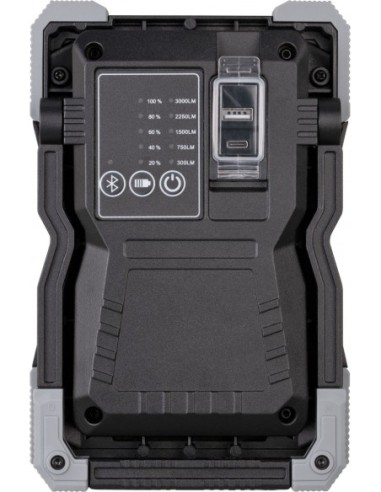 Foco LED portátil RUFUS 3010 MA con batería recargable y altavoz Bluetooth