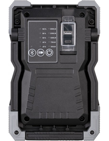 Foco LED portátil RUFUS 3010 MA con batería recargable y altavoz Bluetooth