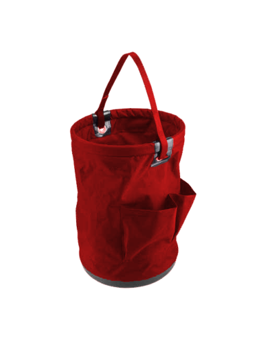 Bolsa porta herramientas de lona con bolsillo exterior. Medidas: 40 x 30 x 30 cm. Capacidad: 25 litros.