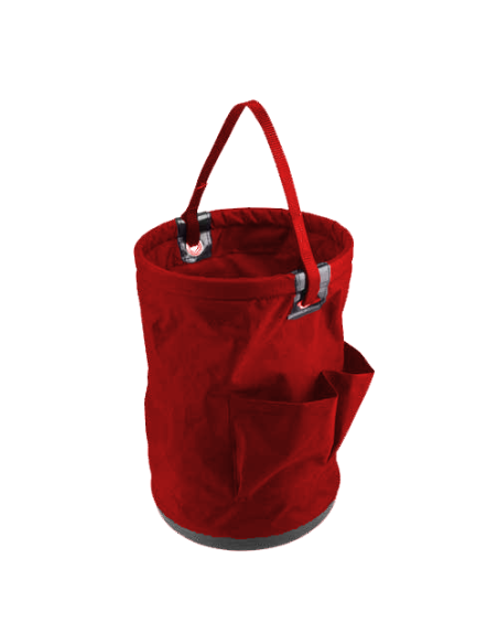 Bolsa porta herramientas de lona con bolsillo exterior. Medidas: 40 x 30 x 30 cm. Capacidad: 25 litros.