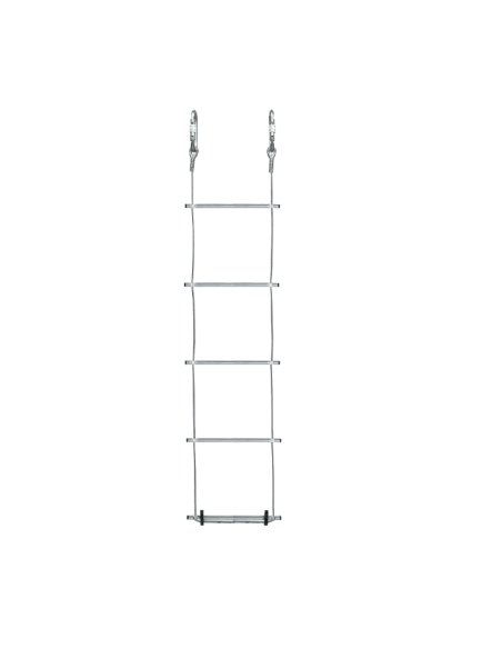 Escalera de cable de acero galvanizado y peldaños de aluminio. Longitud: 5 m.