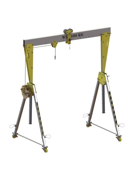 Pórtico PCP-K. Longitud de viga 3m. Altura K1 (regulable de 2,1-3 m), capacidad de carga 500 Kg. Incluye carro de carga y perso