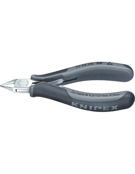 Cortaalambres electrónicaESD punta plana puntiaguda c/ bisel pequeño 115mm KNIPEX