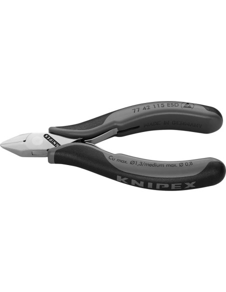Cortaalambres electrónicaESD puntiagudo sin bisel 115mm KNIPEX