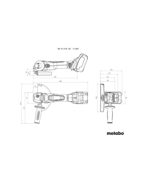 Amoladora angular 180mm 18V + maletín METABO 613087840 WB 18 LTX BL 180
