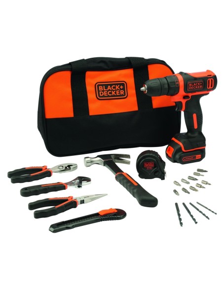 BDCDD12HTSA-QW - Taladro Atornillador 10,8V 26Nm con 1 batería 1.5Ah de Litio, 6 herramientas de mano, 14 accesorios, cargador