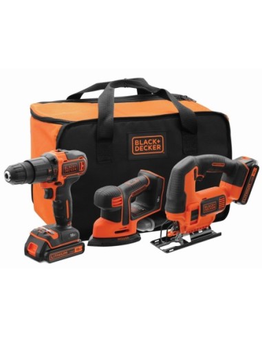BCK31S1S-QW - Conjunto Herramientas 18V: Taladro Percutor 18V + Lijadora Mouse 18V + Sierra de Calar 18V