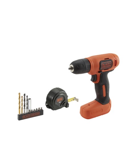 BDCD8GPA-QW - Taladro Atornillador Ultra Compacto 7,2V 1,5Ah Litio con 10 accesorios, flexómetro y bolsa de transporte