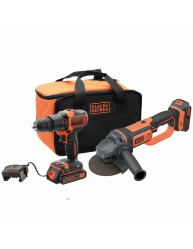 BCK24D2S-QW - Taladro Percutor 18V + Amoladora 18V 125mm con 2 baterías 2,0Ah, cargador y bolsa de transporte