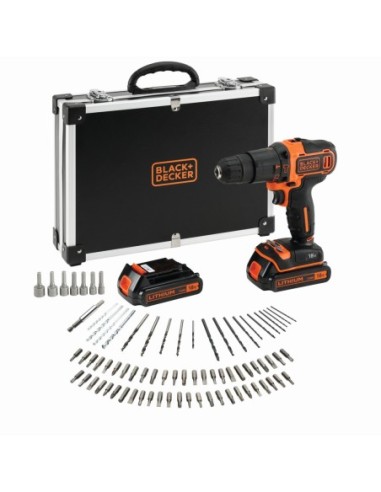 BDCHD18BAFC-QW - Taladro Percutor 18V con 2 baterías 1,5Ah, 80 accesorios, cargador y maletín