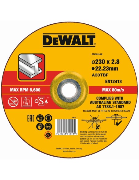 DT43913-QZ - Disco de corte concavo para metal con grano profesional de óxido de alumínio