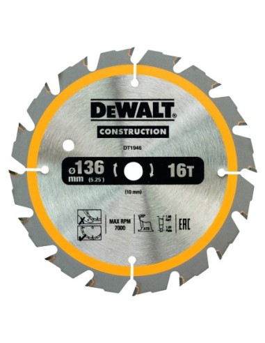 DT1946-QZ - Hoja para sierra circular portátil para construcción 136 x10mm 16T (DC)