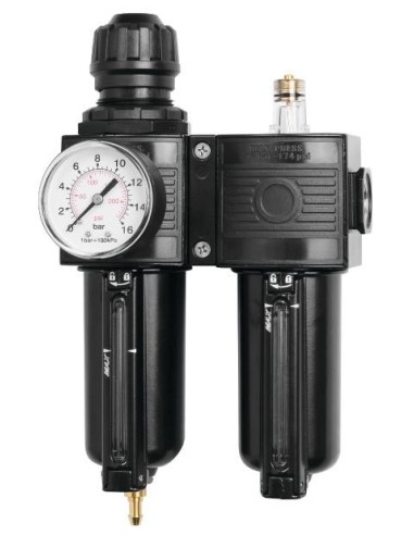 TRATAMIENTO DE AIRE, FILTRO + REGULADOR + LUBRICADOR, 1/2 BSP (HH) CON ADAPTADORES DE 1/2 BSP (M) Y 3/8 BSP (H)