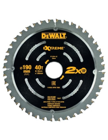 DT4394-QZ - Hoja de sierra circular para suelos compuestos 190mm