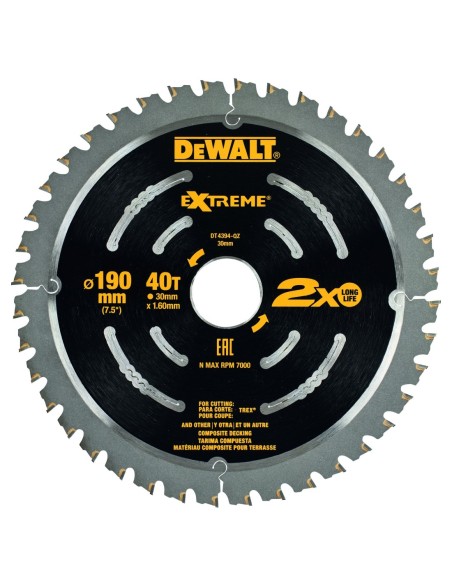 DT4394-QZ - Hoja de sierra circular para suelos compuestos 190mm