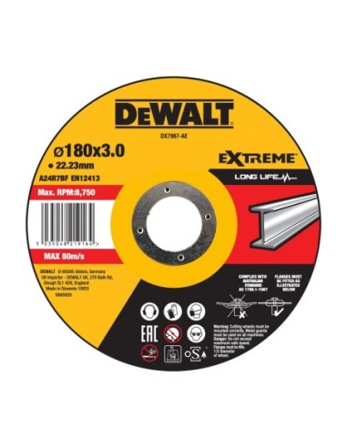 DX7967-AE - Disco de corte concavo EXTREME para metal con grano industrial de óxido de alumínio 180 x 3 x 22.23mm