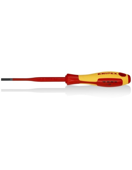 Destornillador (Slim) para tornillos planos mango aislante en dos componentes, según norma VDE bruñido 202 mm KNIPEX 98 20 40 S