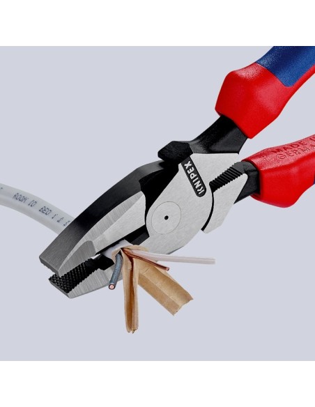 Alicate universal de fuerza Lineman con anilla de fijación modelo americano con fundas multicomponentes, con anilla de fija