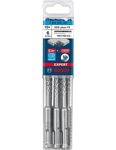 Broca percut. SDS-plus 7x6x100x165mm 10St EXPERT Bosch