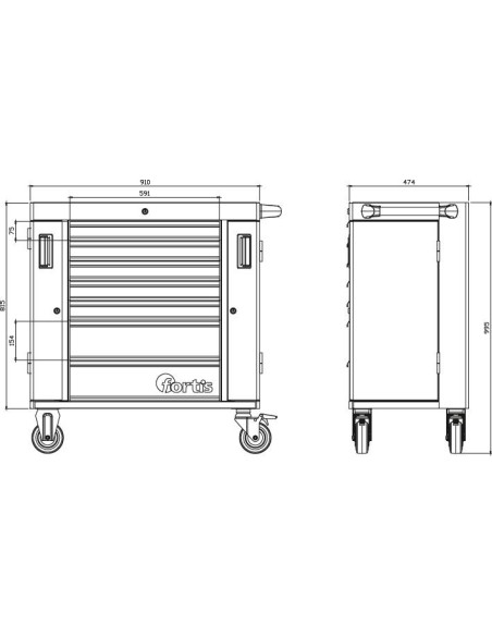 Carro herramientas puertalateral 915x475x 995mm FORTIS