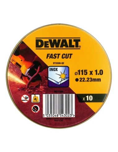DT3506-QZ - Lata con 10 discos de corte de alto desempeño para acero inox 115 x 1 x 22.23mm