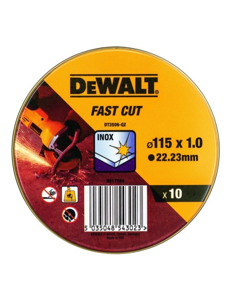 DT3506-QZ - Lata con 10 discos de corte de alto desempeño para acero inox 115 x 1 x 22.23mm