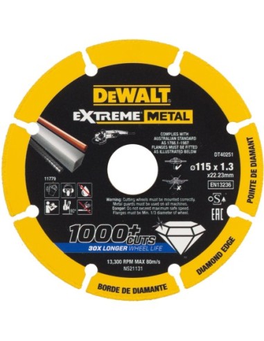 DT40251-QZ - Disco de corte con borde diamantado Extreme Metal 115x1.3x22.3mm
