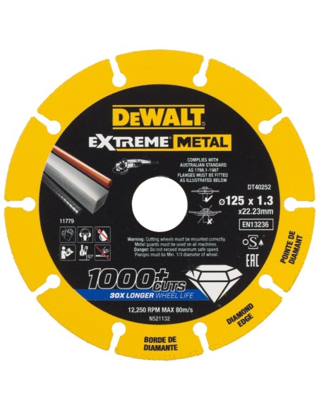 DT40252-QZ - Disco de corte con borde diamantado Extreme Metal 125x1.3x22.3mm