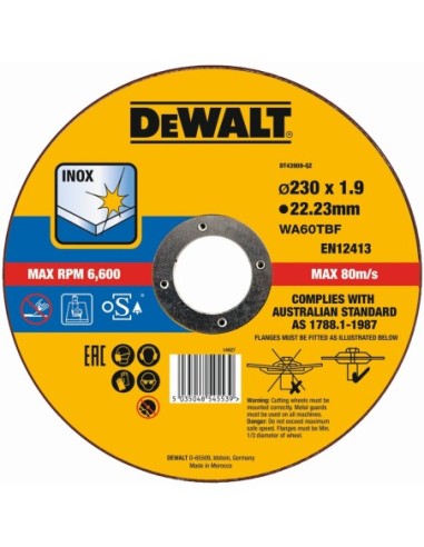 DT43909-QZ - Disco de corte plano INOX con grano profesional de óxido de aluminio Thin Cut 230 x 1.9 x 22.23mm