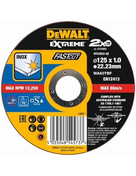 DT43932-QZ - Disco de corte plano EXTREME Fast Cut para INOX