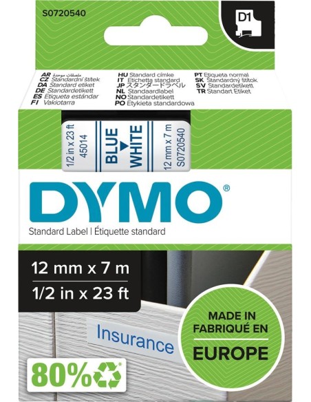 Cinta escritura D1 45014 azul/blanco 12mmx7m DYMO