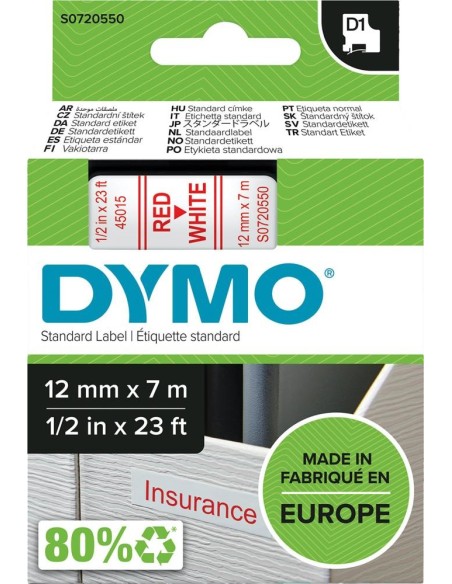 Cinta escritura D1 45015 rojo/blanco 12mmx7m DYMO