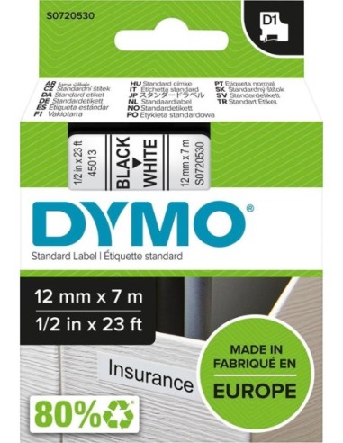 Cinta escritura D1 45013 negro/blanco 12mmx7m DYMO