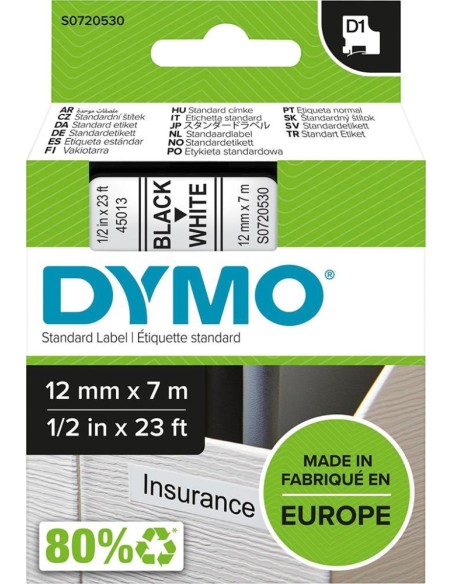 Cinta escritura D1 45013 negro/blanco 12mmx7m DYMO