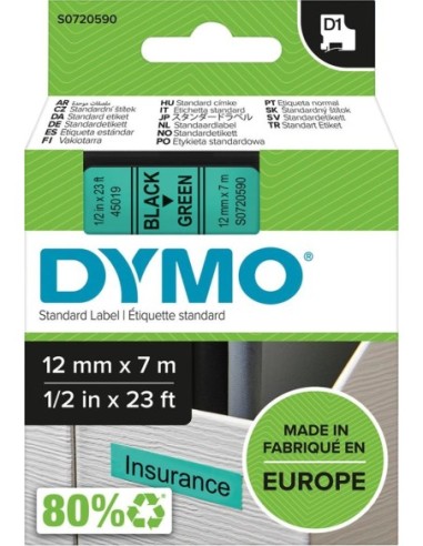 Cinta escritura D1 45019 negro/verde 12mmx7m DYMO