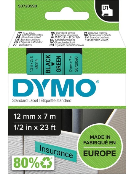 Cinta escritura D1 45019 negro/verde 12mmx7m DYMO