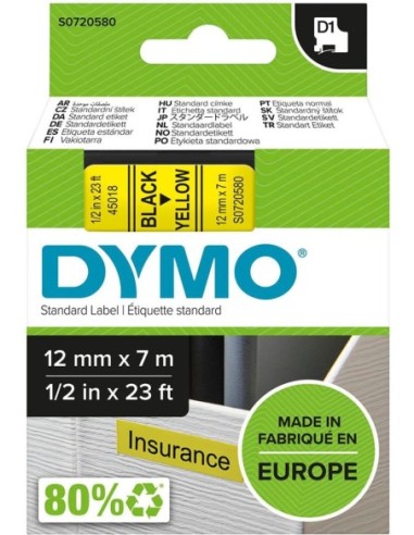 Cinta escritura D1 45018 negro/amarillo 12mmx7m DYMO
