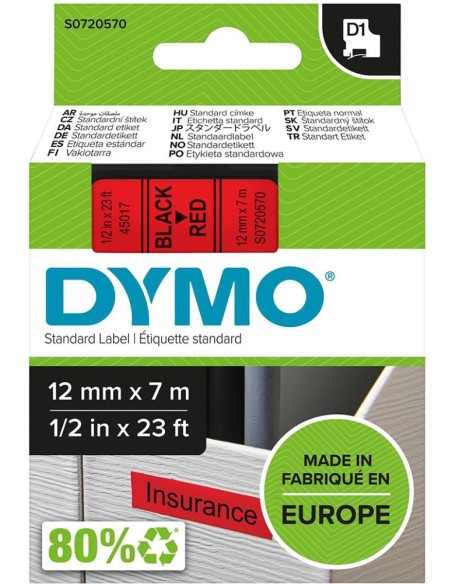 Cinta escritura D1 45017 negro/rojo 12mmx7m DYMO